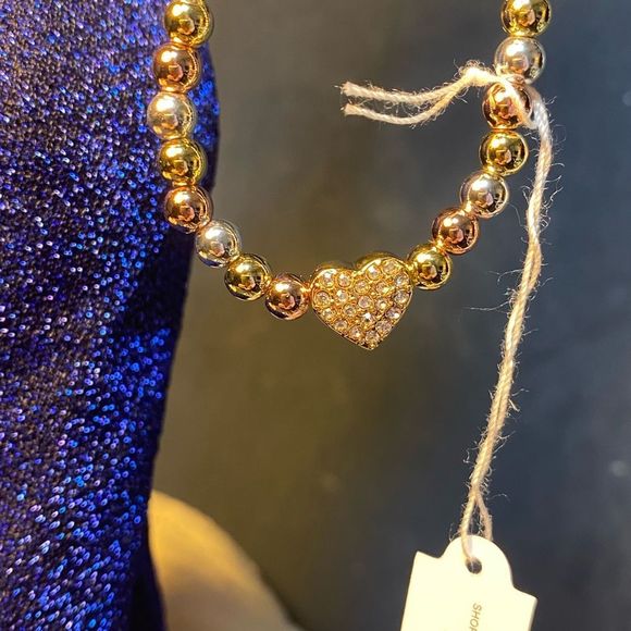 NWT ❤️ CUTE VALENTINES HEART LOVEY BRACELET TRI COLOR METAL BEADS STRETCH - Picture 9 of 13